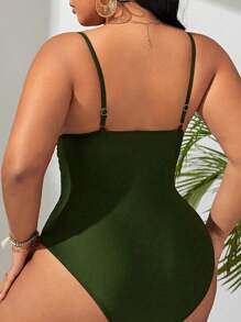 Swim Basics Traje De Baño De Una Pieza De Talla Grande Con Nudo En La Parte Delantera Y Copas Fruncidas