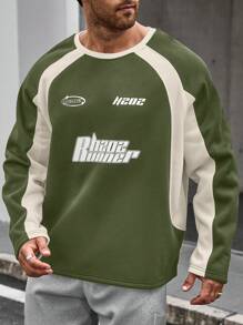 SHEIN Manfinity EMRG 男款大尺碼字母印花插肩袖長袖運動衫