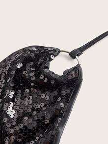 SHEIN ICON Ladies' One Shoulder Hollow Out Sequined Dress - Black - View 4