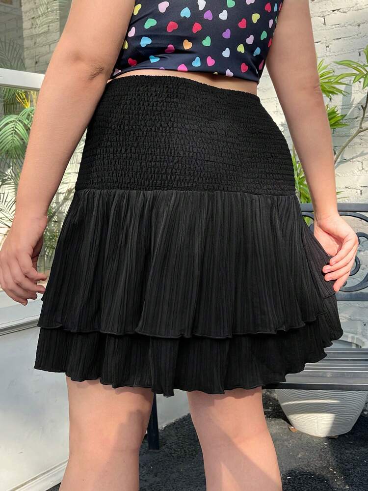 Women'S Shirred Double-Layered Ruffle Hem Wrap Skirt