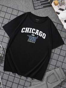 Men's Short Sleeve T-shirt With Letter Print - Black - View 1