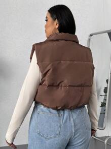SHEIN EZwear Plus Size Short Padded Vest Jacket - Brown - View 2