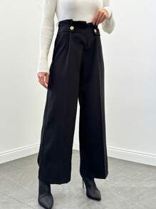 SHEIN Cottnline Women's Wide Leg Pants - Black - View 3
