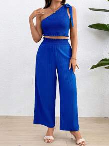 Flirla Plus Size Solid Color Two Piece Set - Blue - View 4