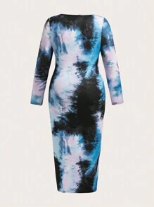 SHEIN EZwear Plus Size Tie Dye Dress - Multicolor - View 2