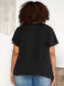 SHEIN CURVE+ Kích thước lớn Đường viền cổ có rãnh Tay áo loe Áo sơ mi - màu đen - Xem 3