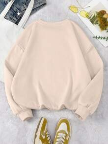 SHEIN LUNE 数码印花保暖热衬里运动衫 - 卡其色 - 查看 3