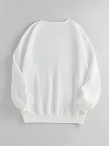 SHEIN LUNE 女士字母印花圓領運動衫 - 白色 - 查看 2