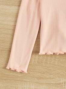 3入組修身少女針織純色花卉紋短袖圓領可愛T恤 - 珊瑚粉 - 查看 4