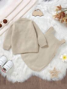 SHEIN Conjunto De Body Y Suéter Tipo Cárdigan Con Estampado De Flores Y Abejas Para Niñas Pequeñas - Beis - Ver 2