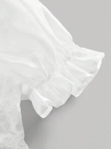 SHEIN MOD 女士純色蓬蓬袖襯衫 - 白色 - 查看 3