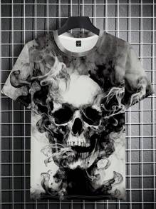 Manfinity LEGND 男士骷髏印花 T 卹 - 黑與白 - 查看 3