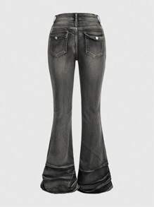 ROMWE Grunge Punk Vintage Distressed Wash Flared Denim Jeans, School
