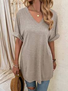 EMERY ROSE Women's Solid Color Batwing Sleeve T-Shirt - Maroon - View 4