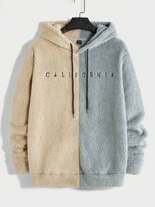 Manfinity RebelGame Men's Color Block Plush Hoodie With Embroidery Letter And Drawstring - Blue - View 1