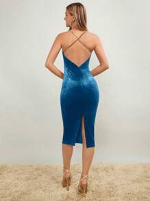 SHEIN BAE Của phụ nữ Vượt qua Không lưng Dây đeo Mì Ý  Đầm - Màu xanh ngọc - Xem 2