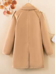 SHEIN Tween Girls' Double-Breasted Raglan Sleeve Long Sleeve Coat - Camel - View 2