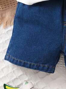 2入組嬰兒男童恐龍刺繡長袖t恤和牛仔洗水短褲 - 白色 - 查看 5