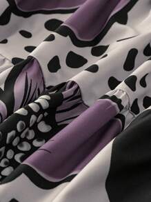 SHEIN LUNE 大尺碼花卉印花露肩拼布連身裙 - 彩色 - 查看 3