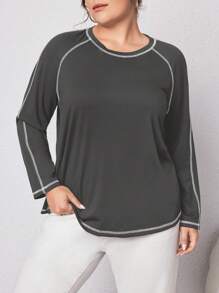 SHEIN Essnce 大尺碼女士軸袖長袖t恤 - 深灰色 - 查看 4