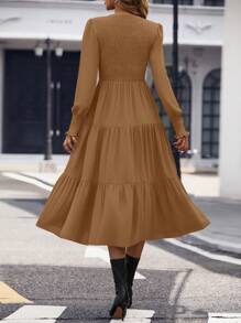 SHEIN Clasi 純色長袖搖擺裙 - 咖啡棕 - 查看 2