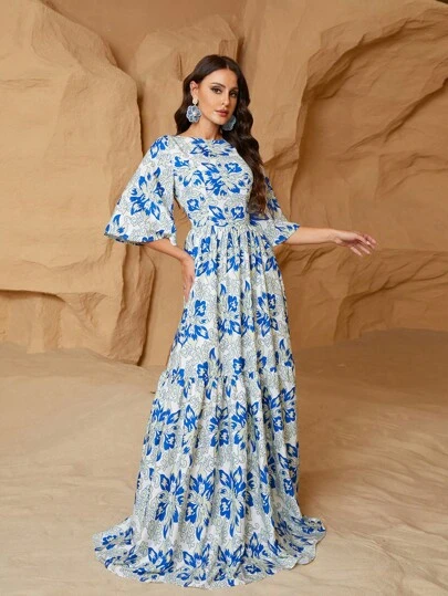 Missord Women's Floral Print Flare Sleeve Dress