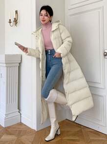 DAZY 女士连帽羽绒服，冬季女装，女士冬装外套 - 米色 - 查看 6