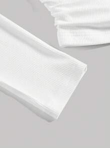 SHEIN MOD Women's Solid Color Off Shoulder Twist Fold T-Shirt - White - View 4