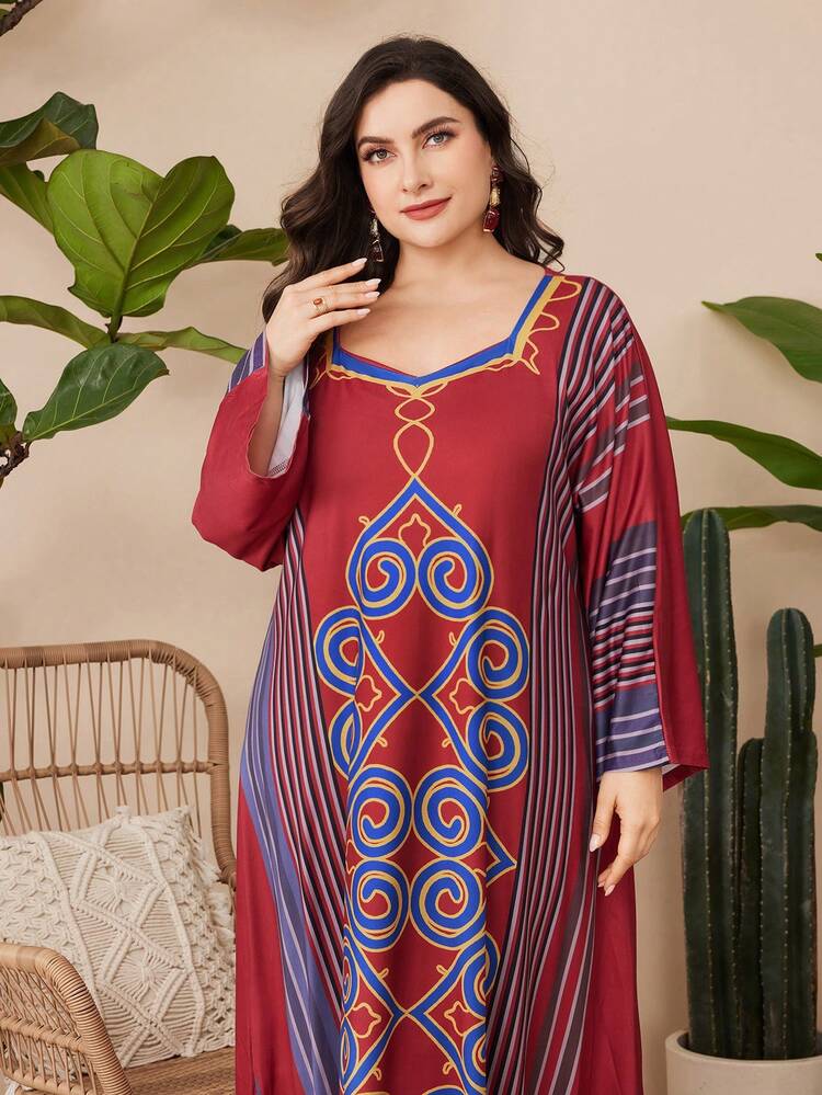 Plus Size Women'S Striped Long Sleeve Dress