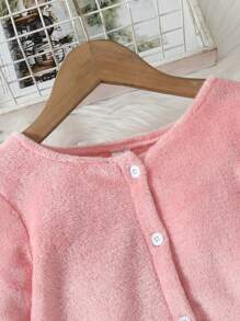 Toddler Girls' Button Up Long Sleeve And Long Pants Flannel Pajamas Set - Baby Pink - View 5