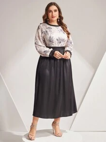Modelyn Plus Size Random Printed Lantern Sleeve Dress - Multicolor - View 6