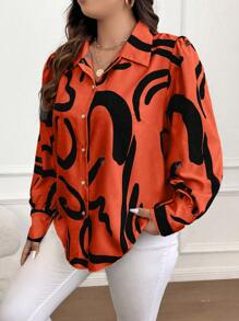 SHEIN Franclia 加大碼女性花卉印花長袖襯衫 - 彩色 - 查看 4