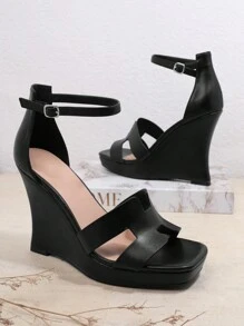 SHUZIA 女士流行的楔型跟和厚底涼鞋 - 黑色 - 查看 2