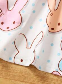 SHEIN Vintaside Kids Young Girl Cartoon Rabbit Head Printed Dress With Ruffle Trim - Multicolor - View 4