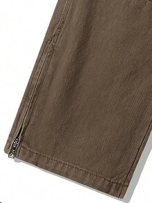 男士彈性腰抽繩純色長褲 - 咖啡棕 - 查看 5