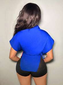 Slaydiva 女式對比綁帶腰身衫 - 彩色 - 查看 2