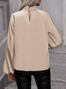 SHEIN Clasi Blusa De Manga Farol Con Cuello De Cerradura - Albaricoque - Ver 2