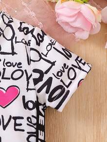 嬰幼兒女孩無袖字母&心形印花連衣裙,休閒可愛,適合春夏活動穿著