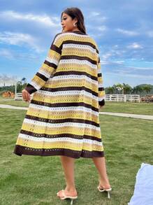 Flirla Women's Plus Size Striped Cardigan, Versatile - Multicolor - View 5