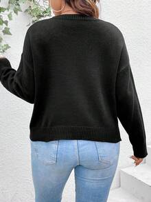 Celure 大尺碼女裝心形圖案立領毛衣 - 黑色 - 查看 2