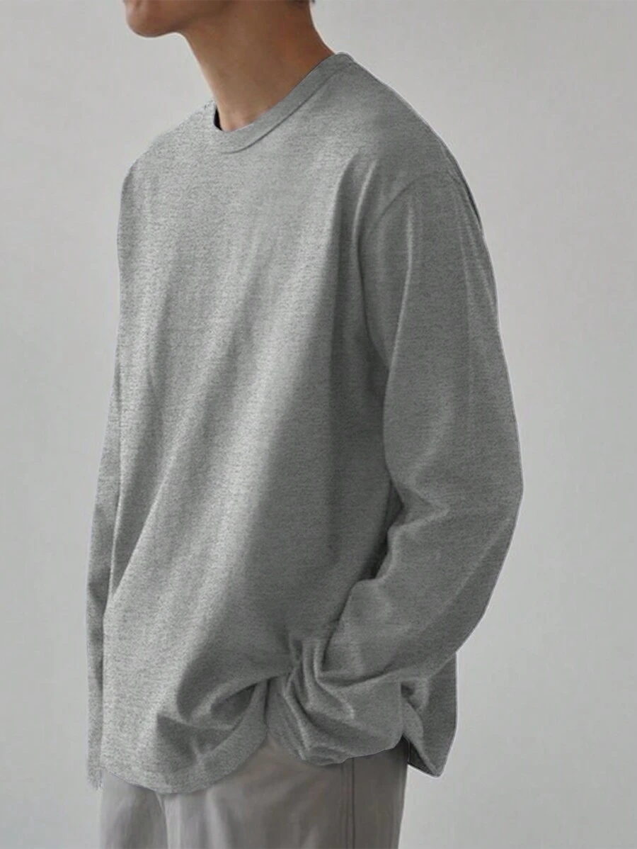 Claim Dot Men's Loose Simple Long Sleeve T-Shirt, Fall - Grey - View 1