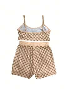Conjunto De Top De Tanque Sexy Y Shorts De Mujer Con Impresión De Letras Y Osos