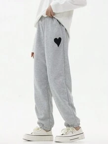 SHEIN Tween 少女心印花運動褲 - 灰色 - 查看 1