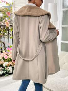 SHEIN Frenchy 女式毛絨翻領長袖羊毛夾克 - 灰色 - 查看 2