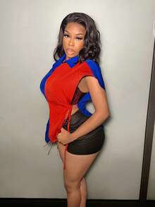 Slaydiva 女式對比綁帶腰身衫 - 彩色 - 查看 3