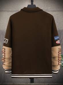 Manfinity LEGND Loose Fit Men's Letter Printed Collar Jacket, For Fall Winter - Coffee Brown - View 6