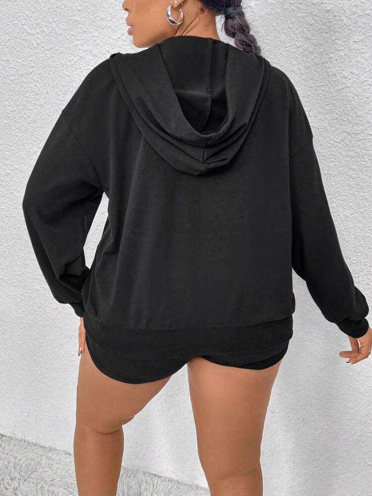Plus Size Hooded Sweatshirt With Sequin Lips Pattern Pullover Fall