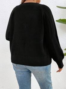 SHEIN Franclia Kích thước lớn Màu thuần Tay Raglan Dài Áo len Mở - màu đen - Xem 2