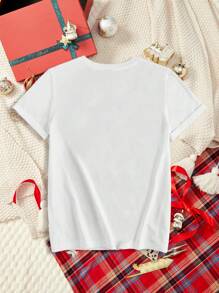 SHEIN LUNE 2024 新年春节字母数字印花圆领短袖女T恤 - 白色 - 查看 2