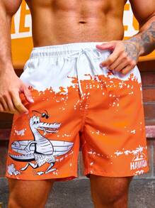 Manfinity Men's Cartoon Print Tie-Dye Beach Shorts - Orange - View 6